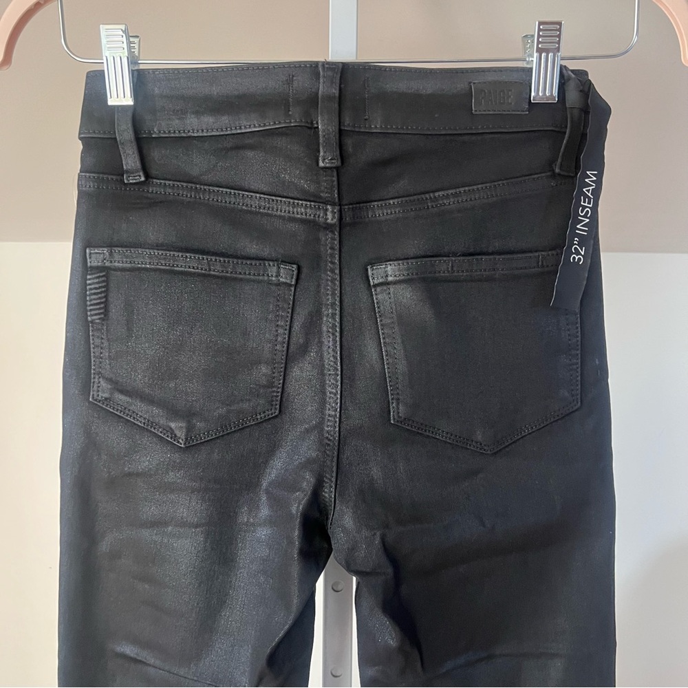 Paige High Rise Manhattan Bootcut Coated Leather Black Jeans S 25 - Picture 7 of 10
